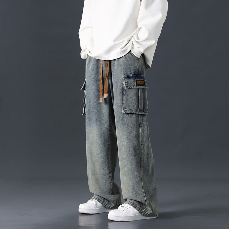 Jeans Uomo in Denim a Gamba Larga con Effetto Sfumato – Vestibilità Ampia