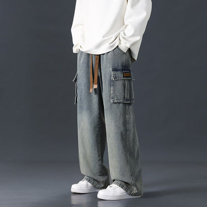 Jeans Uomo in Denim a Gamba Larga con Effetto Sfumato – Vestibilità Ampia