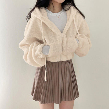 Women's Short Winter Jacket in Lambswool with High Collar