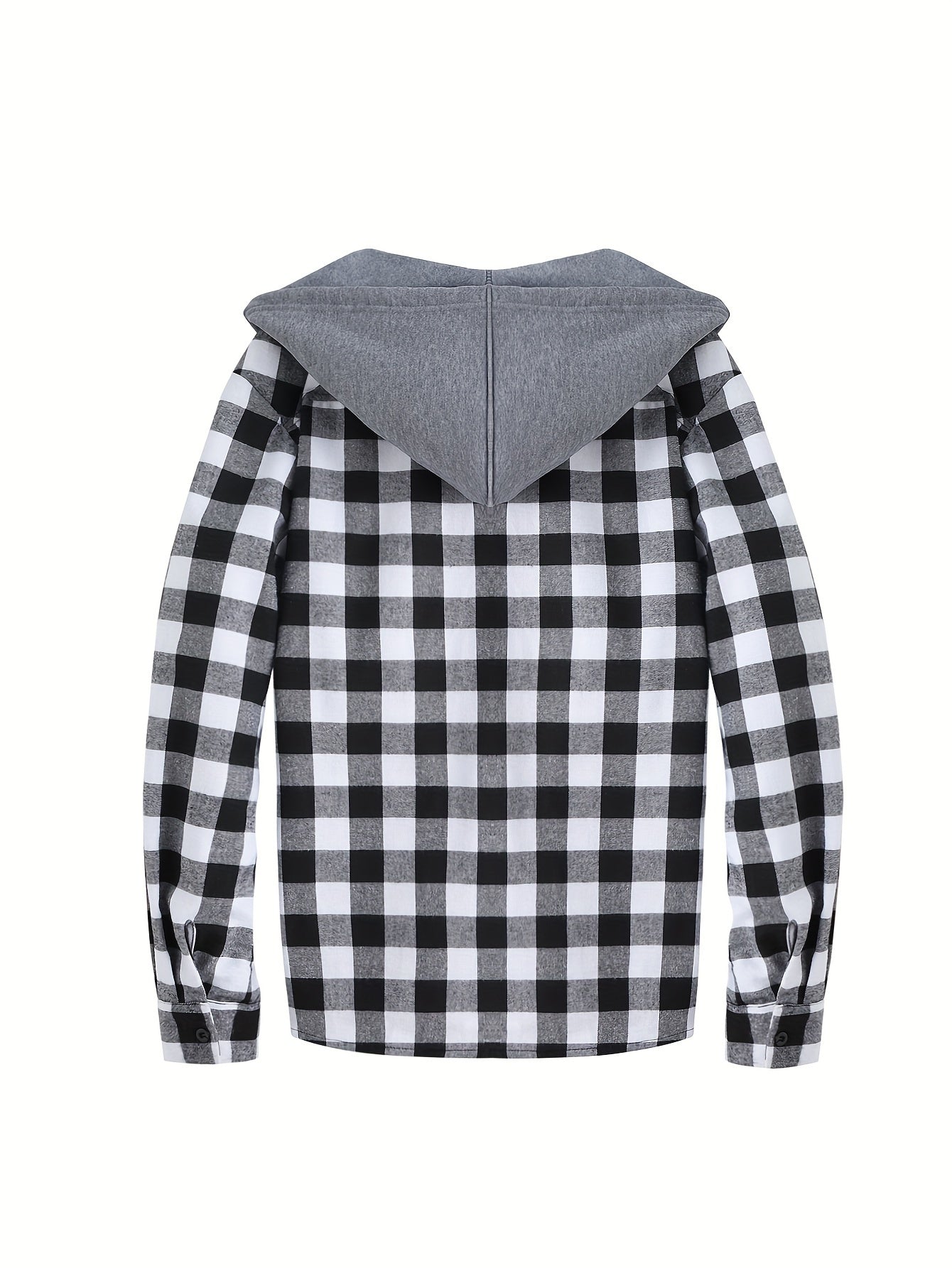 Men's Autumn Flannel Shirt-Jacket with Hood and Checkered Pattern