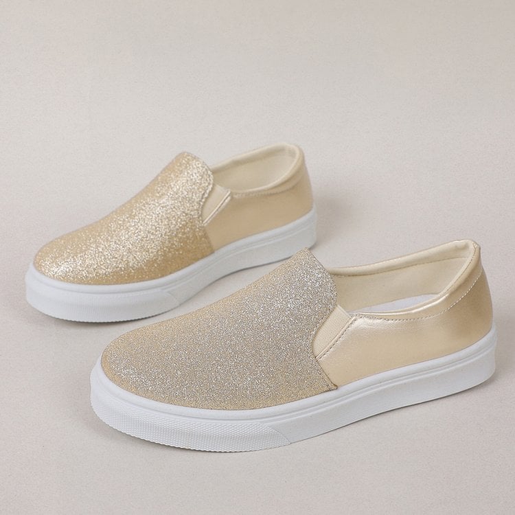 Women's Moccasins with Sequins and Elastic Band – Flat Rubber Sole