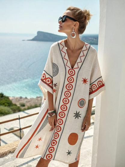 Women's Printed Midi Dress for Beach Vacation with A-Line Skirt – Casual Style