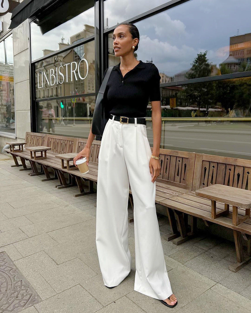 Pantalones de Mujer de Cintura Alta con Pierna Recta y Corte Amplio