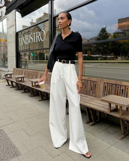 Pantalones de Mujer de Cintura Alta con Pierna Recta y Corte Amplio