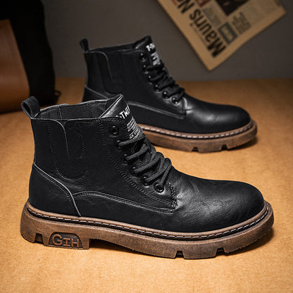 Stivali Martin Autunnali da Uomo con Punta Tonda e Chiusura Frontale Stringata