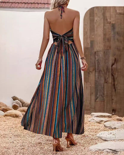 Abito Estivo Donna Senza Maniche con Spalline Sottili e Stampa Midi – Abito Casual Estivo