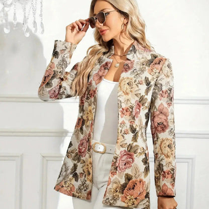 Women's Printed Blazer Jacket with Floral Pattern