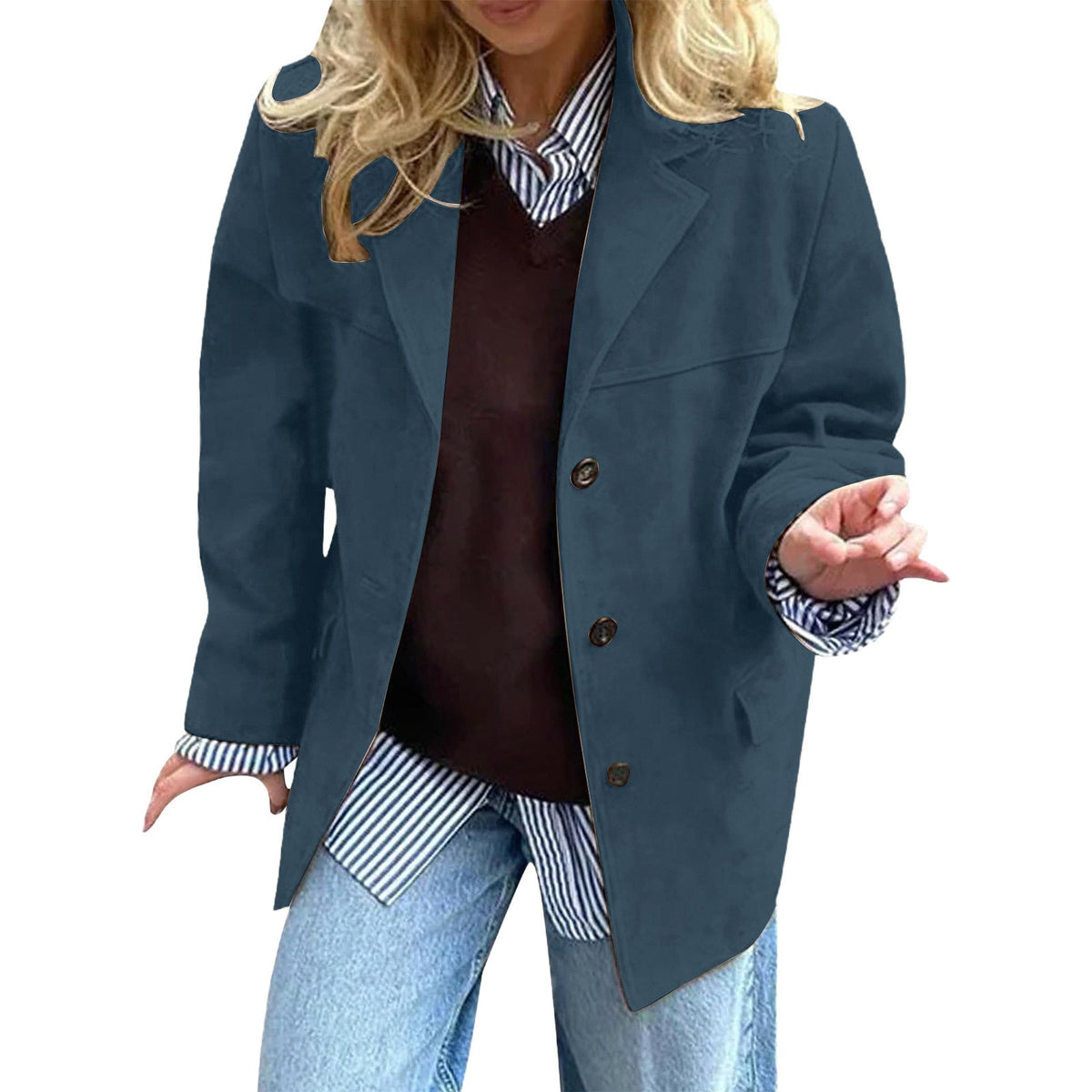 Blazer de mujer para otoño con bolsillos, corte regular y mangas largas