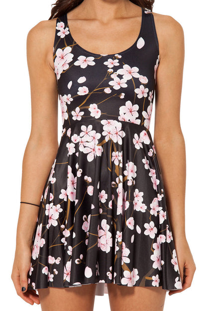 Abito Midi Donna Stampato Senza Maniche con Spalline Sottili e Gonna a Balze – Abito Estivo Casual