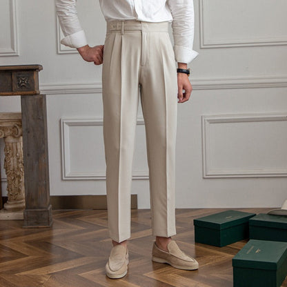 Pantaloni Uomo da Abito Dritti Vita Media Antipiega con Chiusura a Fibbia – Stile Formale