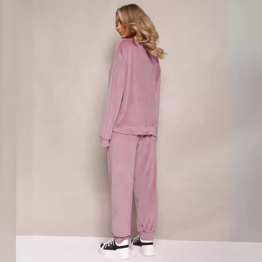 Women's Two-Piece Set with Long Sleeve Top and Straight Leg Pants – Casual Set