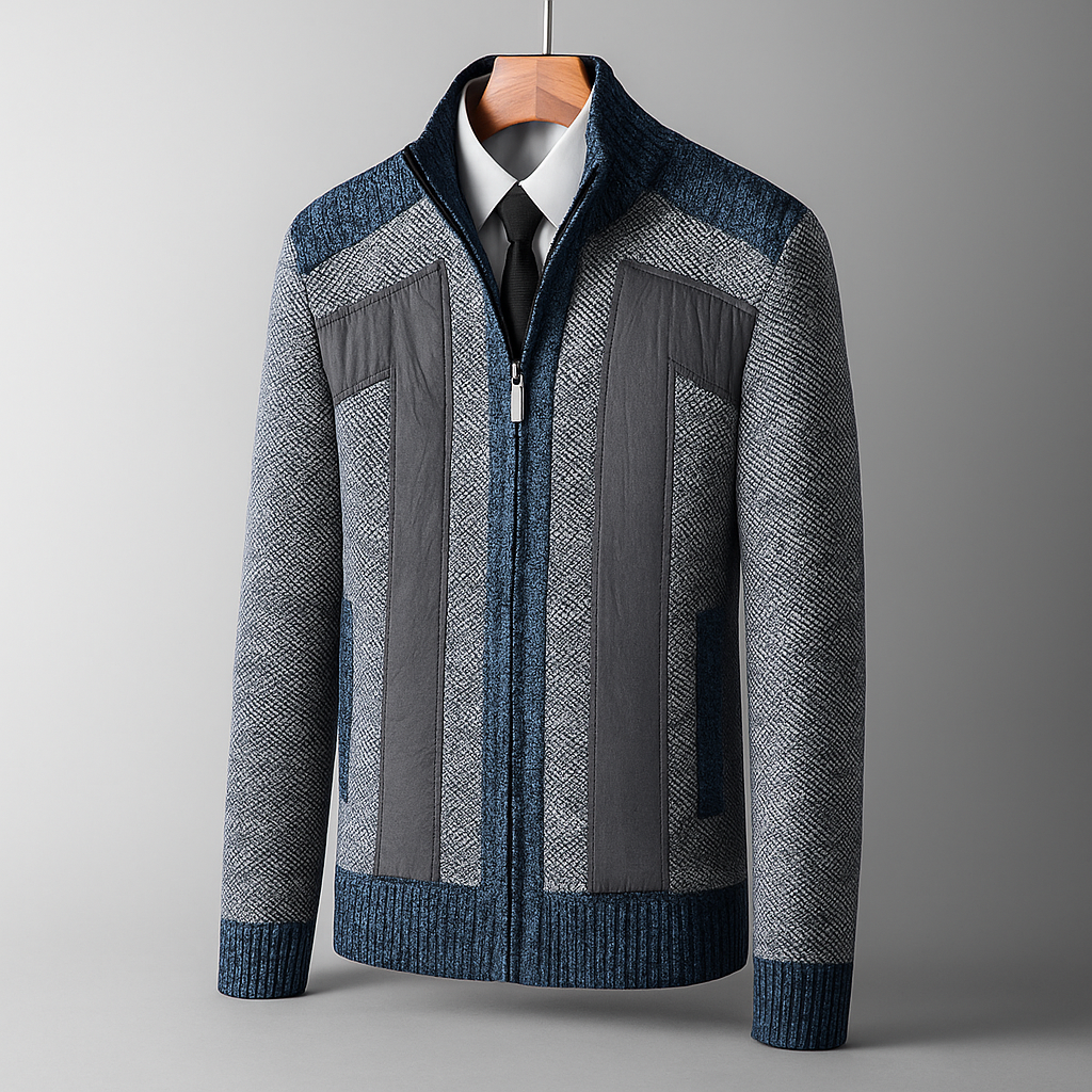 Giacca Uomo con Zip e Pannelli Testurizzati – Cashmere Blend, Design Strutturato