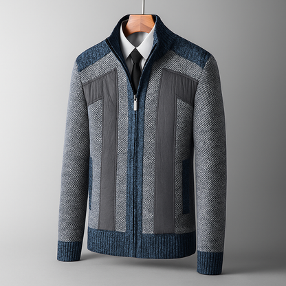 Giacca Uomo con Zip e Pannelli Testurizzati – Cashmere Blend, Design Strutturato