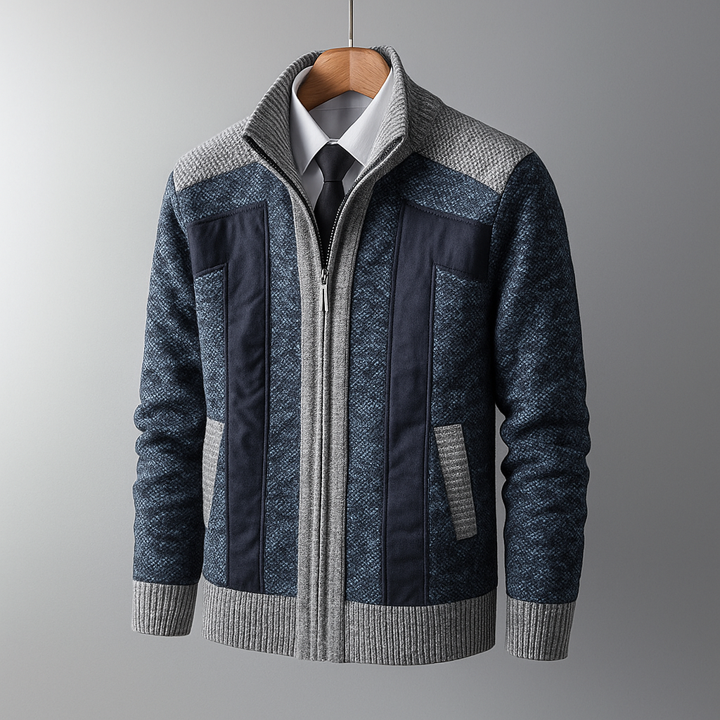 Giacca Uomo con Zip e Pannelli Testurizzati – Cashmere Blend, Design Strutturato