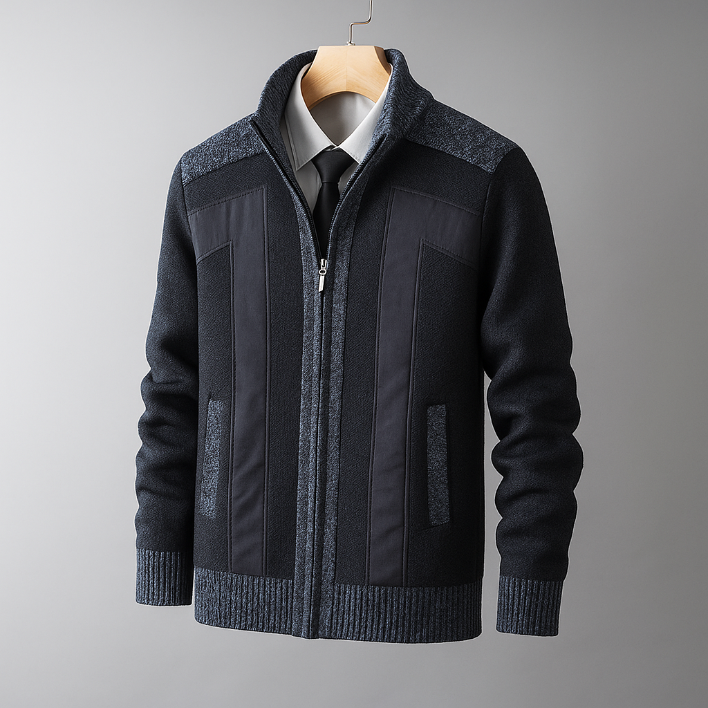 Giacca Uomo con Zip e Pannelli Testurizzati – Cashmere Blend, Design Strutturato
