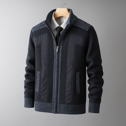 Giacca Uomo con Zip e Pannelli Testurizzati – Cashmere Blend, Design Strutturato