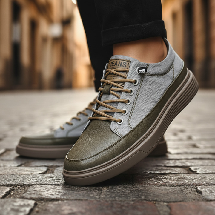 Herresneakers i kunstlæder med polstret indersål og gummisål – til daglig brug