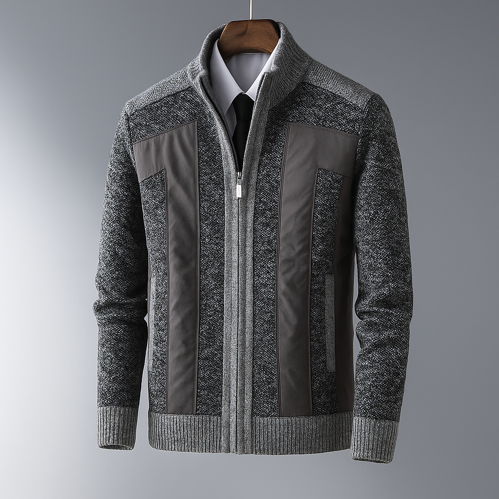 Giacca Uomo con Zip e Pannelli Testurizzati – Cashmere Blend, Design Strutturato