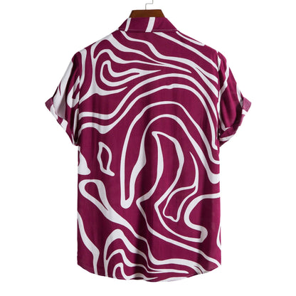 Herreskjorte Plus Size Sommer med Geometrisk Print og Korte Ærmer – Almindelig Pasform