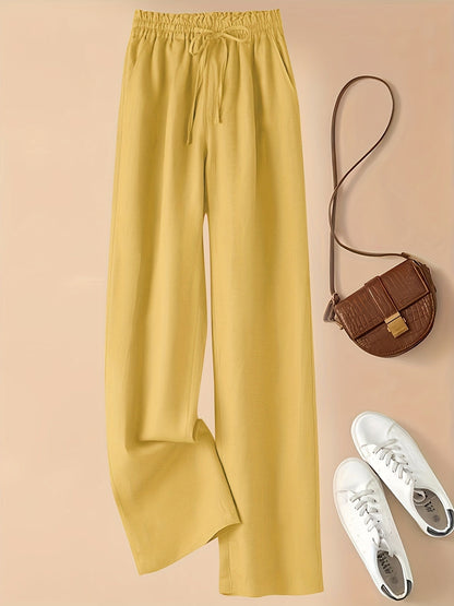 Pantaloni Donna a Vita Alta con Coulisse in Lino Blend – Stile Casual Estivo