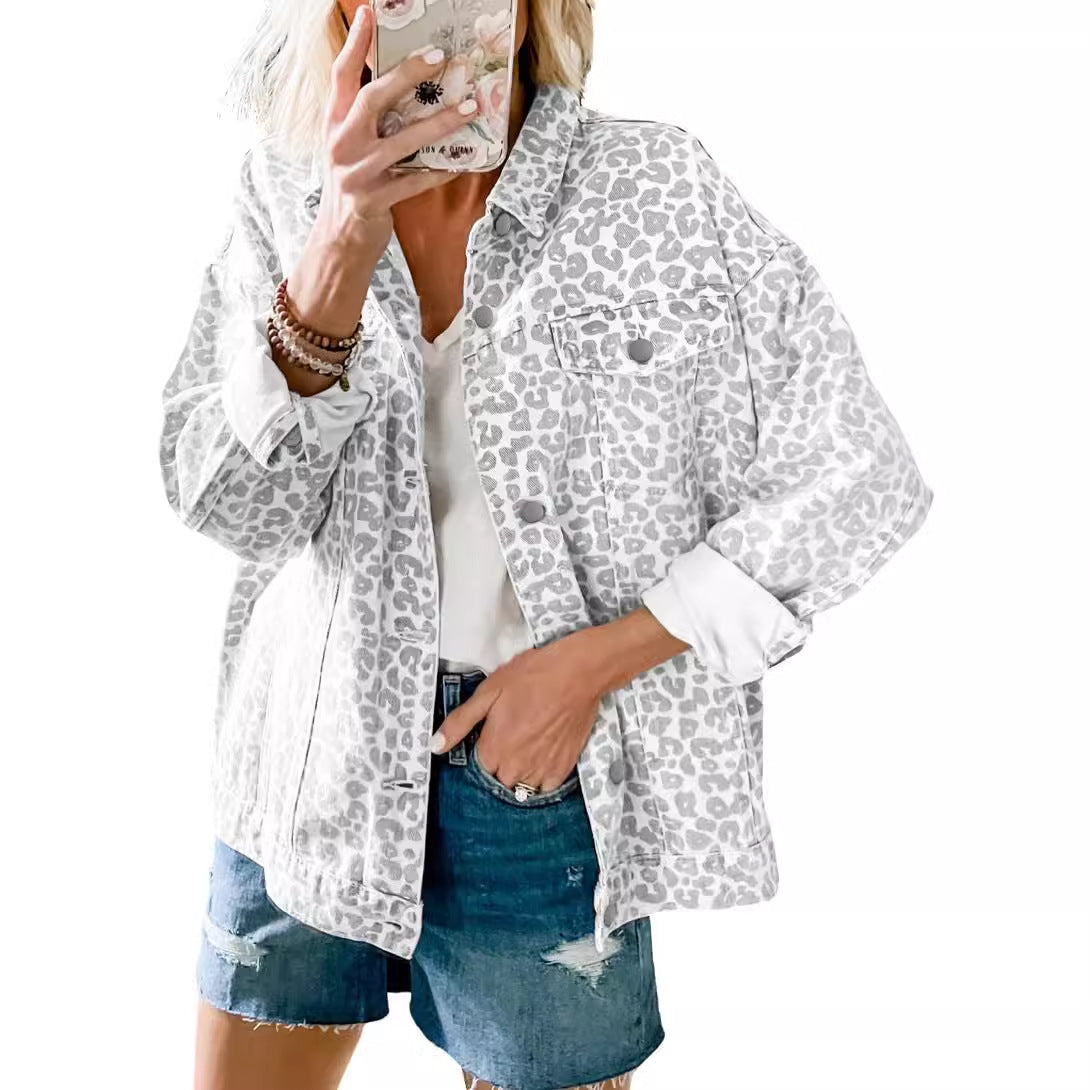 Women's Denim Coat with Long Sleeves, Bow, and Loose Fit