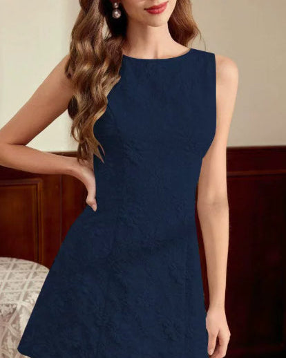 Women's Summer Midi Dress Sleeveless with Jacquard Pattern – Elegant Slim Dress