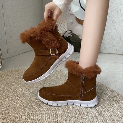 Women's Winter Ankle Boots with Soft Lining and Buckle Detail – Side Zipper