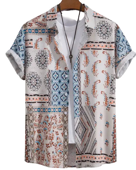 Camicia Uomo a Maniche Corte con Stampa Floreale e Bottoni – Leggera e Comoda