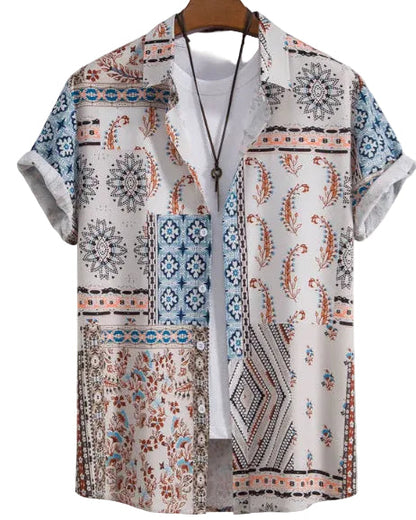 Camicia Uomo a Maniche Corte con Stampa Floreale e Bottoni – Leggera e Comoda