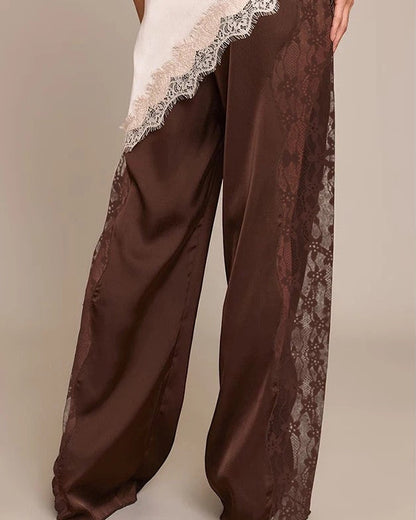Pantaloni Donna a Vita Alta con Inserti in Pizzo e Gamba Dritta – Stile Elegante Moderno