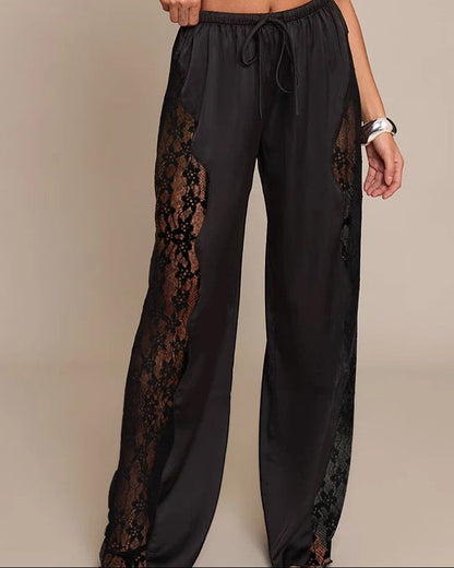 Pantaloni Donna a Vita Alta con Inserti in Pizzo e Gamba Dritta – Stile Elegante Moderno