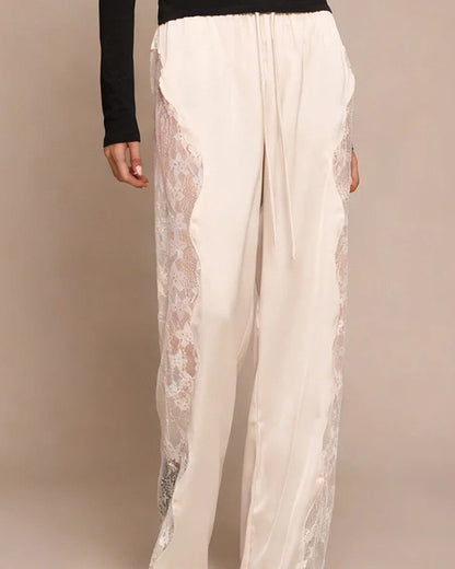 Pantaloni Donna a Vita Alta con Inserti in Pizzo e Gamba Dritta – Stile Elegante Moderno