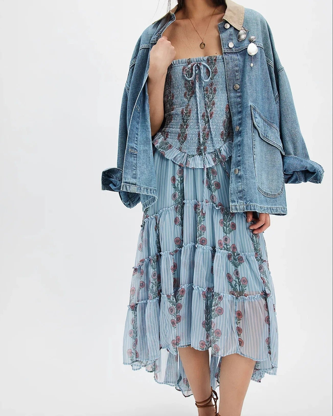Women's Midi Dress with Floral Print and Adjustable Straps – Elegant Summer Style