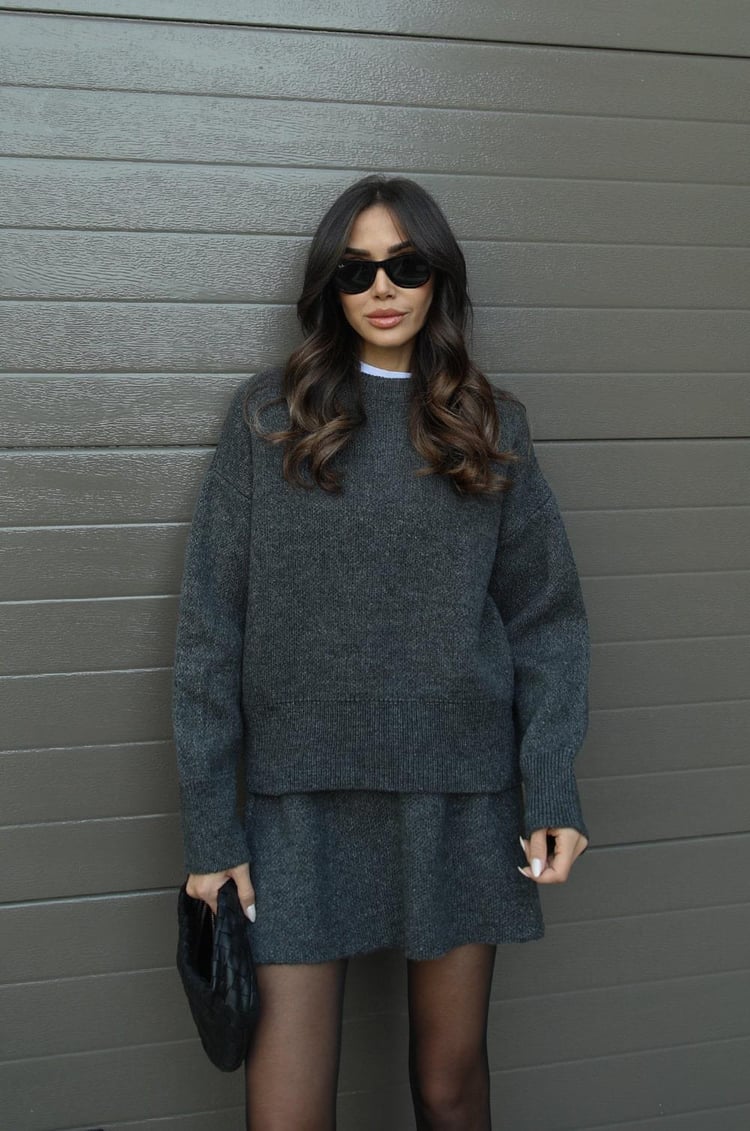 Women's Two-Piece Set with Oversized Sweater and Slim Skirt