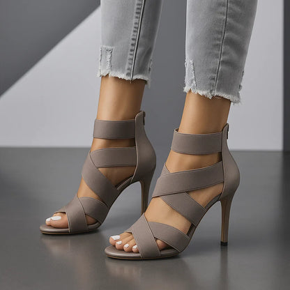 Décolleté Donna con Tacco a Spillo, Fasce Elastiche Incrociate e Cerniera Posteriore