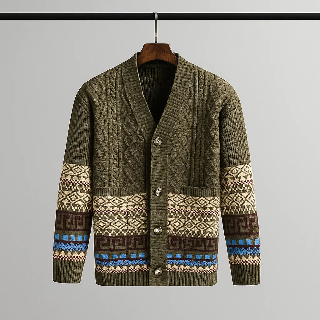 Cardigan Uomo in Maglia con Chiusura a Bottoni e Motivo – Maglia Style