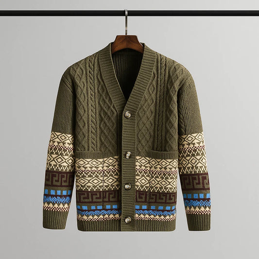 Cardigan Uomo in Maglia con Chiusura a Bottoni e Motivo – Maglia Style