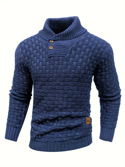 Maglione Uomo in Maglia Waffle con Collo a Sciarpa