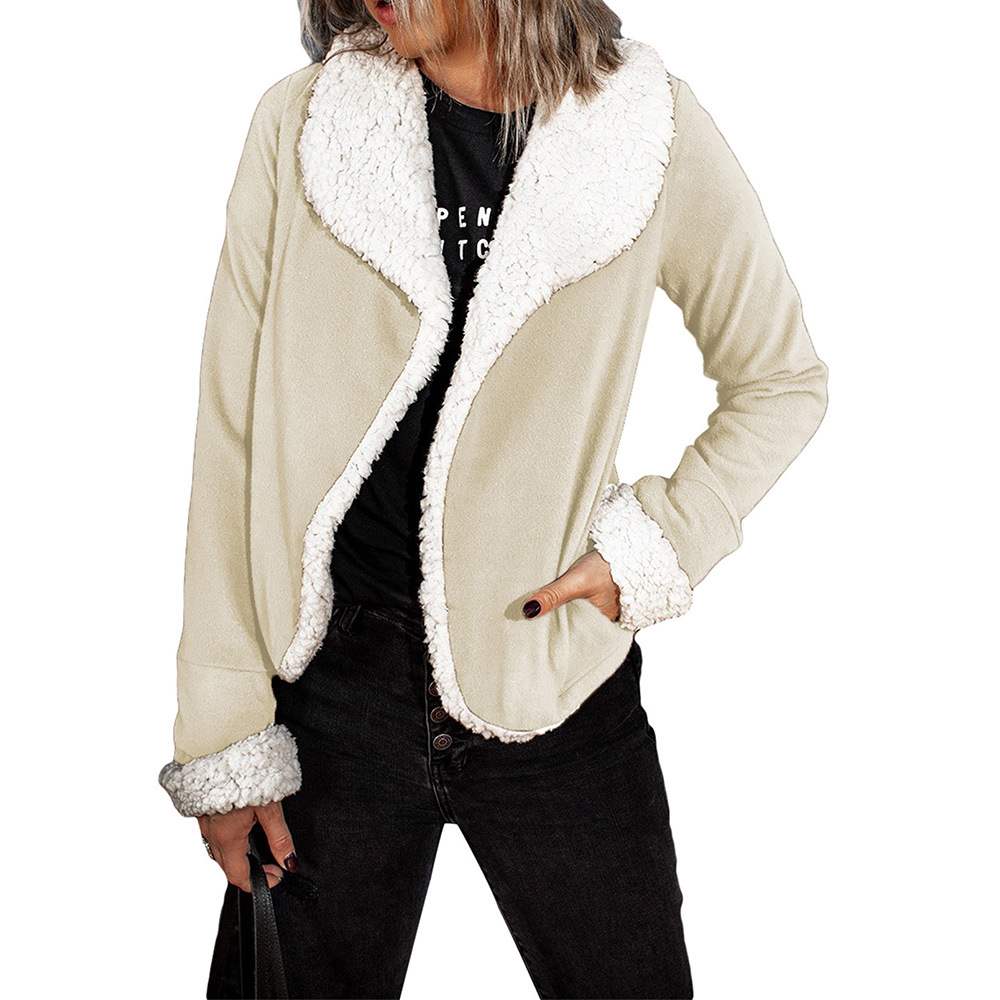 Women's Autumn Jacket in Faux Suede Leather with Long Sleeves and Solid Color