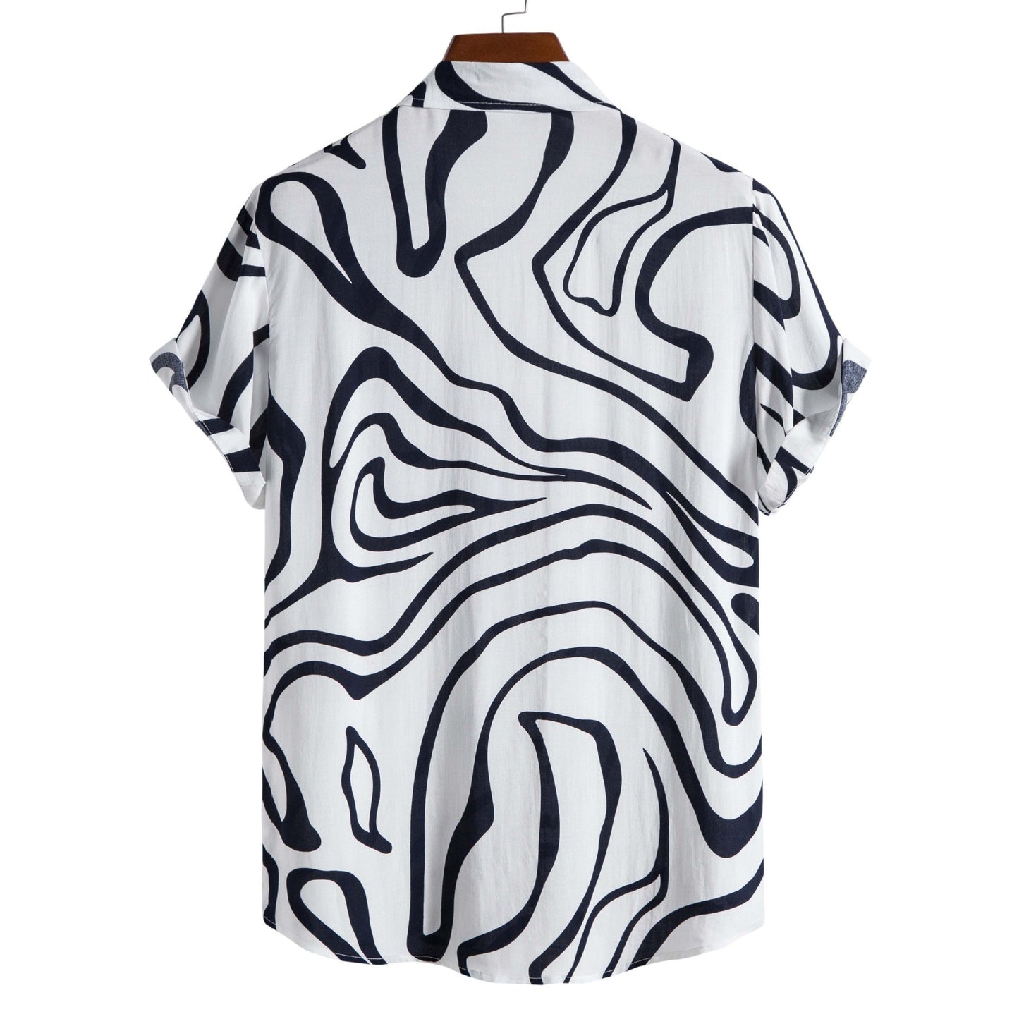 Herreskjorte Plus Size Sommer med Geometrisk Print og Korte Ærmer – Almindelig Pasform