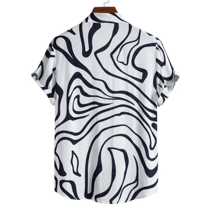 Herreskjorte Plus Size Sommer med Geometrisk Print og Korte Ærmer – Almindelig Pasform