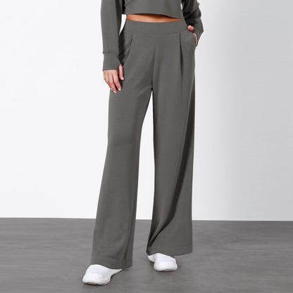 Damebukser med Høj Talje og Lige Ben med Draperet Design – Elegant Look