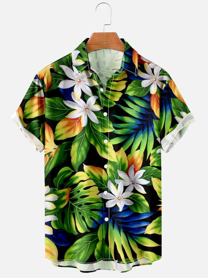 Camicia Uomo a Maniche Corte con Stampa Floreale e Tessuto Elasticizzato – Stile Casual