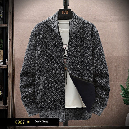 Men's Knit Coat with Zip and Long Sleeves