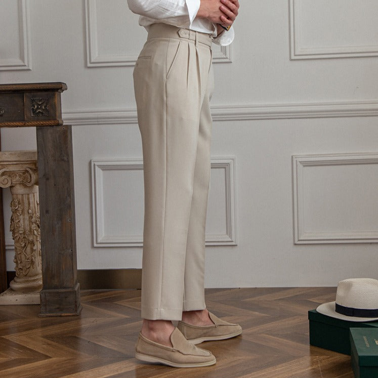 Pantaloni Uomo da Abito Dritti Vita Media Antipiega con Chiusura a Fibbia – Stile Formale