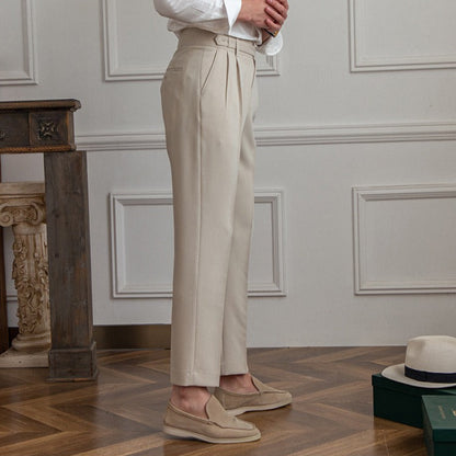Pantaloni Uomo da Abito Dritti Vita Media Antipiega con Chiusura a Fibbia – Stile Formale