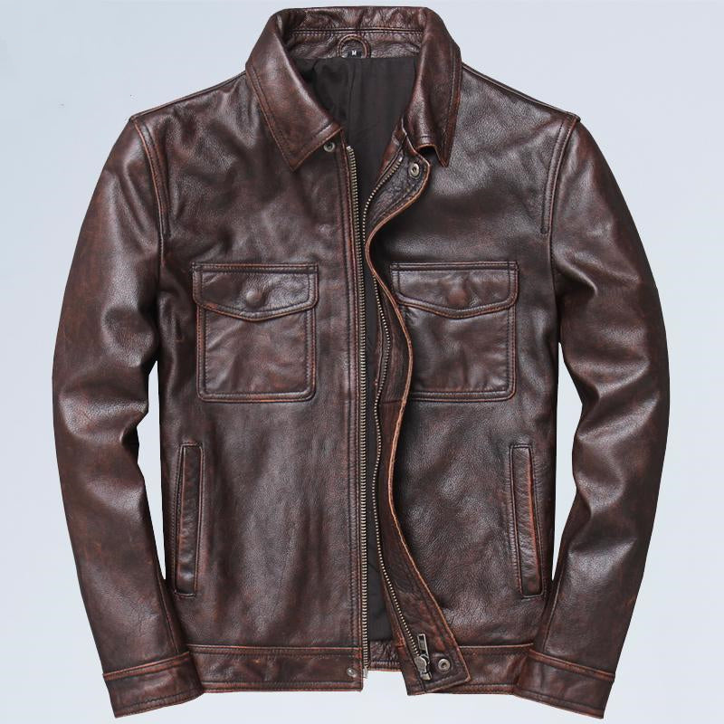 Men's Autumn Motorcycle Style Jacket with Notched Collar