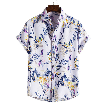 Camisa de verano para hombre con estampado floral y cuello de solapa – Camisa slim fit para vacaciones