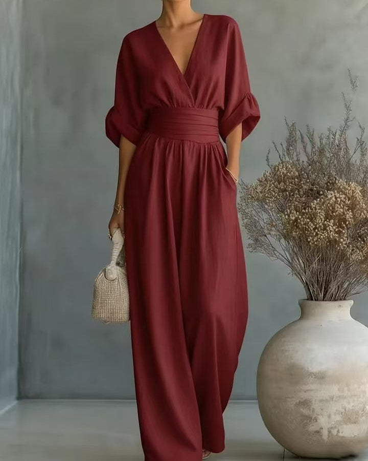 Tuta Donna con Scollo a V, Vita Alta e Vestibilità Slim – Tuta Elegante