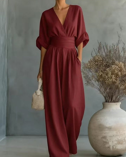 Tuta Donna con Scollo a V, Vita Alta e Vestibilità Slim – Tuta Elegante